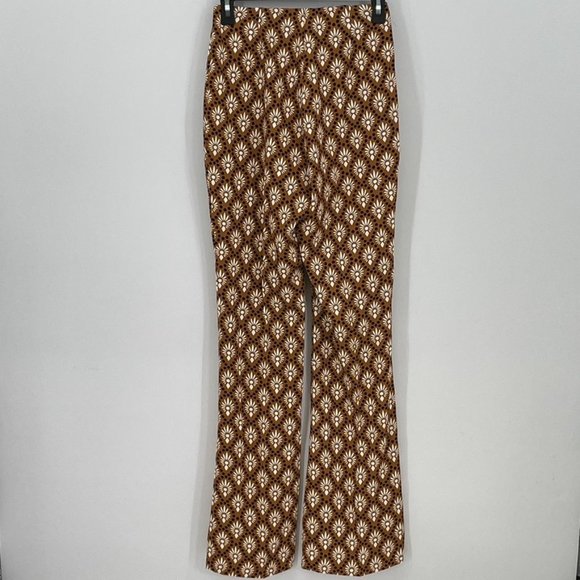 Women's Zara Flared Print Pants in Brown, Size XS - Picture 2 of 5